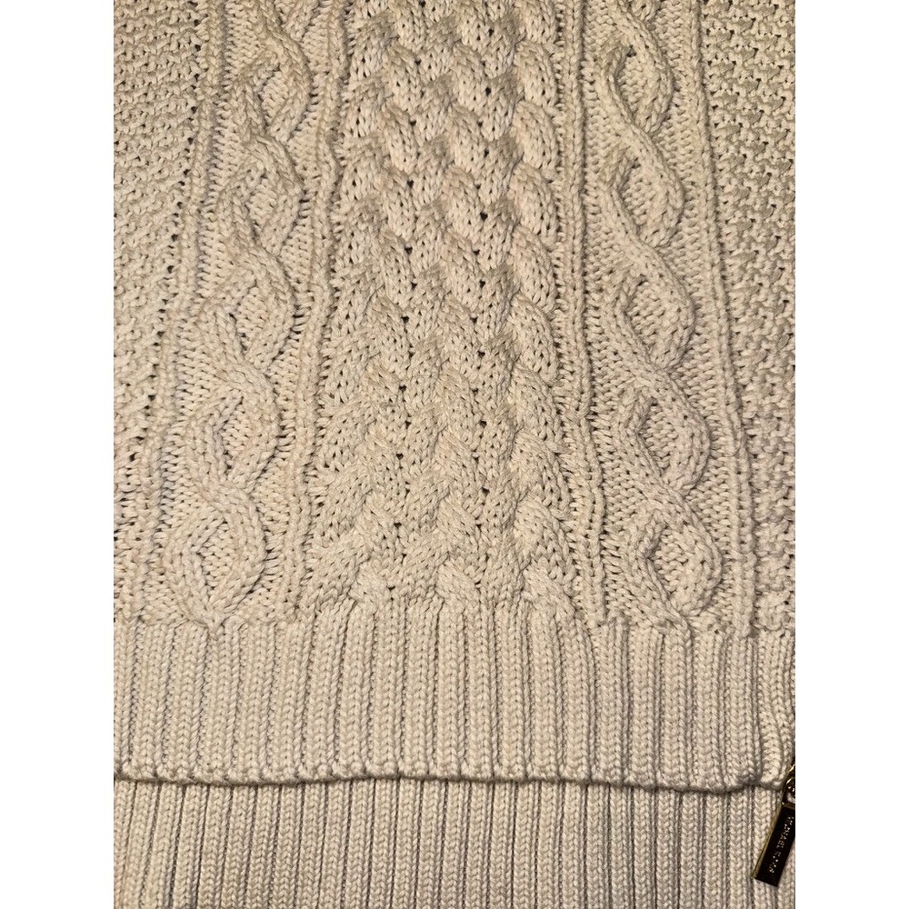 Michael Kors XL Cream Cable Knit Sweater Gold‎ Zip Side Pullover Cotton Blend - Picture 3 of 13